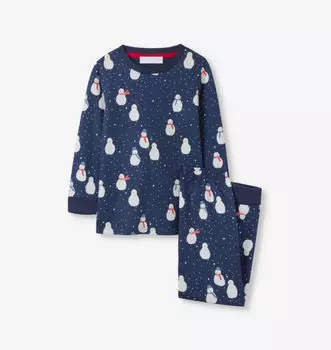 Пижама облегающего кроя из органического хлопка с принтом «Снеговик» для детей от 1 до 6 лет The Little White Company, синий