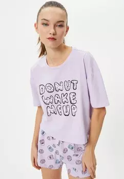 Пижама PRINTED CREW NECK SHORT SLEEVE SET Koton, сиреневый