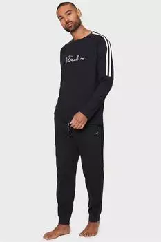 Пижама с длинными рукавами из хлопкового трикотажа Threadbare, черный
