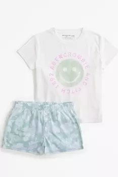 Пижама с графичным принтом с логотипом: шорты и футболка Abercrombie & Fitch, зеленый