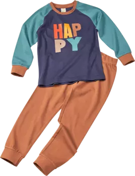 Пижама с надписью Happy синяя и ампер коричневый размер 134/140 10шт ALANA