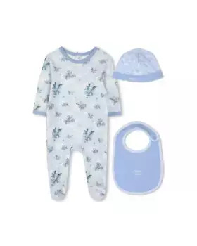 Пижама с принтом для мальчика с подходящей шапкой и нагрудником Kenzo Kids, голубой