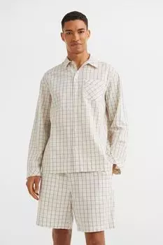 Пижама с рубашкой и шортами H&amp;M, натуральный белый/клетка
