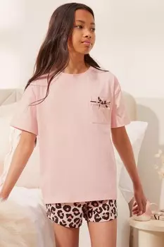 Пижама с трикотажными шортами (5 16 лет) Lipsy, розовый