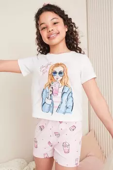 Пижама с трикотажными шортами (5 16 лет) Lipsy, розовый