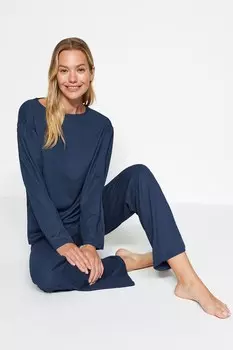 Пижама с заниженными рукавами Trendyol, синий