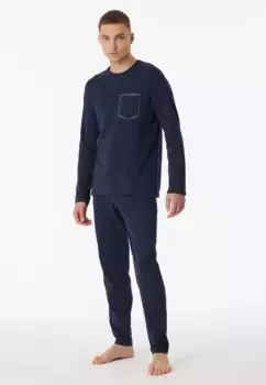 Пижама Schiesser ""95/5"" (2 шт.), с накладным нагрудным карманом на подкладке с полосатым принтом, синий