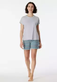 Пижама Schiesser "Casual Essentials" (2 шт.) с однотонной рубашкой и полосатыми брюками, цвет Grau-Mel.