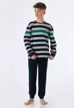 Пижама Schiesser "Teens Nightwear" с полосатой рубашкой с длинными рукавами, серый