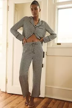 Пижама шелковая Anthropologie с принтом, черный / белый