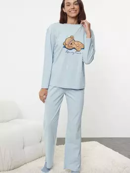 Пижама Trendyol, цвет Light blue/Dark blue