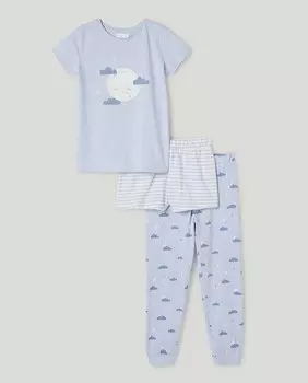 Пижама-тройка для девочки с лунами Cotton Juice, синий