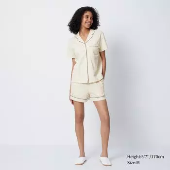 Пижама UNIQLO AIRism хлопковая с короткими рукавами, светло-бежевый