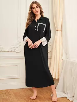 Пижама Unity с детальной кружевной отделкой Shein, черный