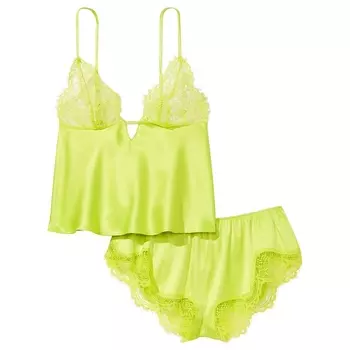 Пижама Victoria's Secret Luxe Satin Lace Triangle, лаймовый