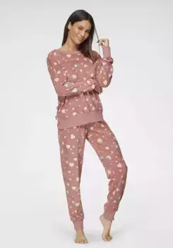 Пижама Vivance Dreams (2 шт.), с принтом по всей поверхности, цвет Altrosa-Wei-Allover-Gemustert