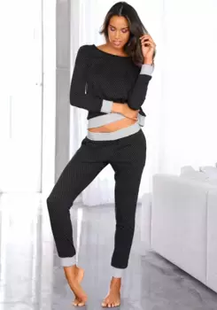 Пижама Vivance Dreams (2 шт.), с узором в горошек и полоску, цвет Schwarz-Gepunktet