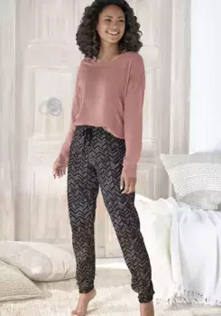 Пижама Vivance Dreams (2 шт.), с живописным узором "елочка", цвет Schwarz-Aprikose