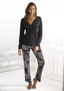 Пижама Vivance Dreams (2 шт.) в черно-белом узоре пейсли, черно-белый