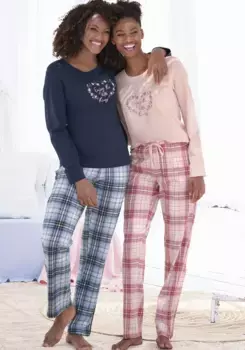 Пижама Vivance Dreams (4 шт., 2 шт.) в клетку и цветочный принт в двойной упаковке, цвет Mehrfabig Gemustert