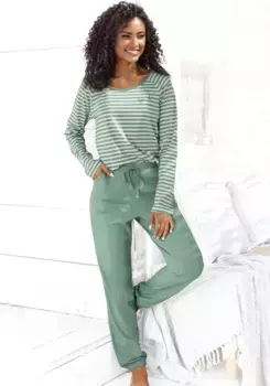 Пижама Vivance Dreams с полосками, окрашенными в пряжу, зеленый