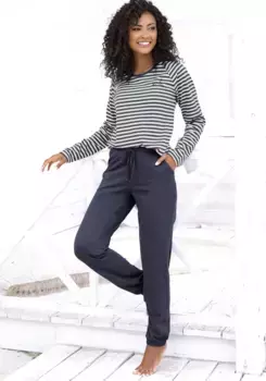 Пижама Vivance Dreams с полосками, окрашенными в пряжу, синий