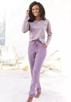 Пижама Vivance Dreams с полосками, окрашенными в пряжу, фиолетовый