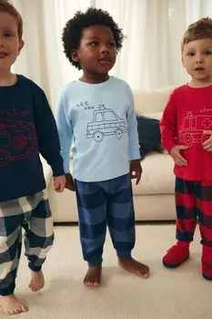 Пижама в клетку из 100% хлопка с тканым дном, 3 шт в упаковке (9 мес 8 лет) Next, красный