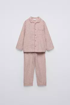 пижама в клетку ZARA, розовый