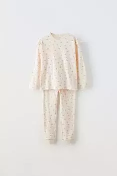 Пижама в ребруску с цветочным цветом ZARA, пыльно-розовый