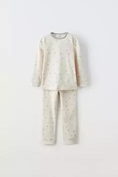 Пижама в ребруску с принтом ZARA, экрю
