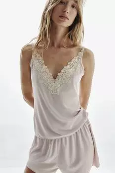Пижама в рубчик с кружевной отделкой H&M, розовый