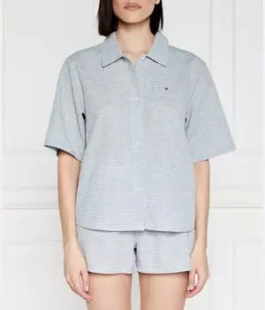 Пижама женская Tommy Hilfiger из хлопка и льна короткая, голубой