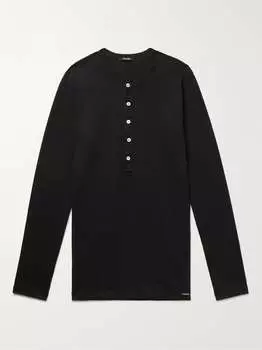 Пижамная футболка Henley из эластичного хлопкового джерси TOM FORD, черный
