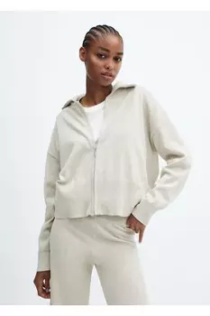 Пижамная куртка из хлопка и льна на молнии Mango, бежевый