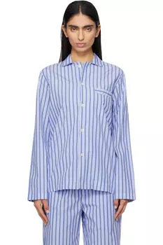 Пижамная рубашка из белого и синего поплина с длинными рукавами Tekla