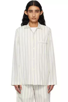 Пижамная рубашка из белого и синего поплина с длинными рукавами Tekla