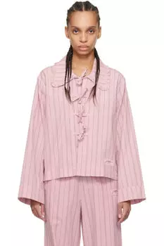 Пижамная рубашка из хлопка в розовую полоску GANNI