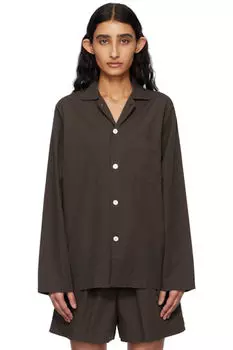 Пижамная рубашка из коричневого поплина с длинными рукавами Tekla