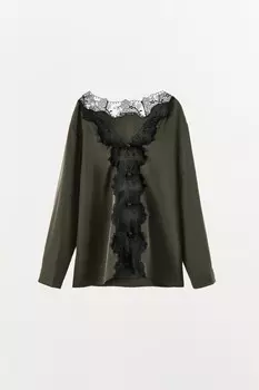Пижамная рубашка из кружевного атласа ZARA, зеленый