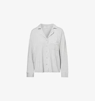 Пижамная рубашка из модального джерси с контрастной окантовкой и фирменной нашивкой Lounge Underwear, серый