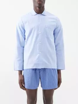 Пижамная рубашка из органического хлопка с накладными карманами Tekla, синий
