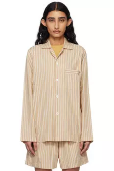 Пижамная рубашка из поплина с длинными рукавами цвета загара и бежевого цвета Tekla