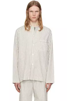 Пижамная рубашка из поплина с длинными рукавами коричневого и бежевого цвета Tekla