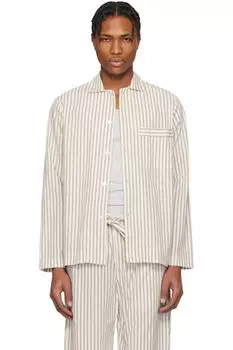 Пижамная рубашка из поплина с длинными рукавами коричневого и бежевого цвета Tekla