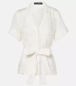 Пижамная рубашка из шелка DG Dolce&Gabbana, цвет bianco naturale