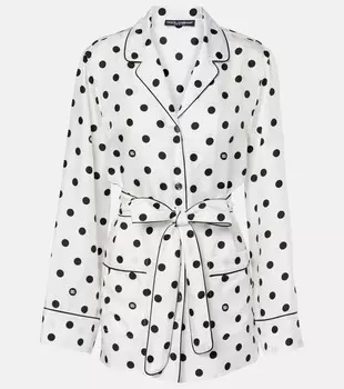 Пижамная рубашка из шелкового твила в горошек Dolce&Gabbana, цвет pois med1.5 f.bianc