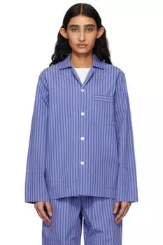 Пижамная рубашка из сине-черного поплина с длинными рукавами Tekla