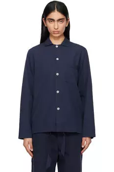 Пижамная рубашка из темно-синего поплина с длинными рукавами Tekla