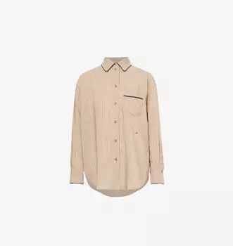 Пижамная рубашка с контрастной полоской и кантом Victoria Beckham, цвет tobacco midnight